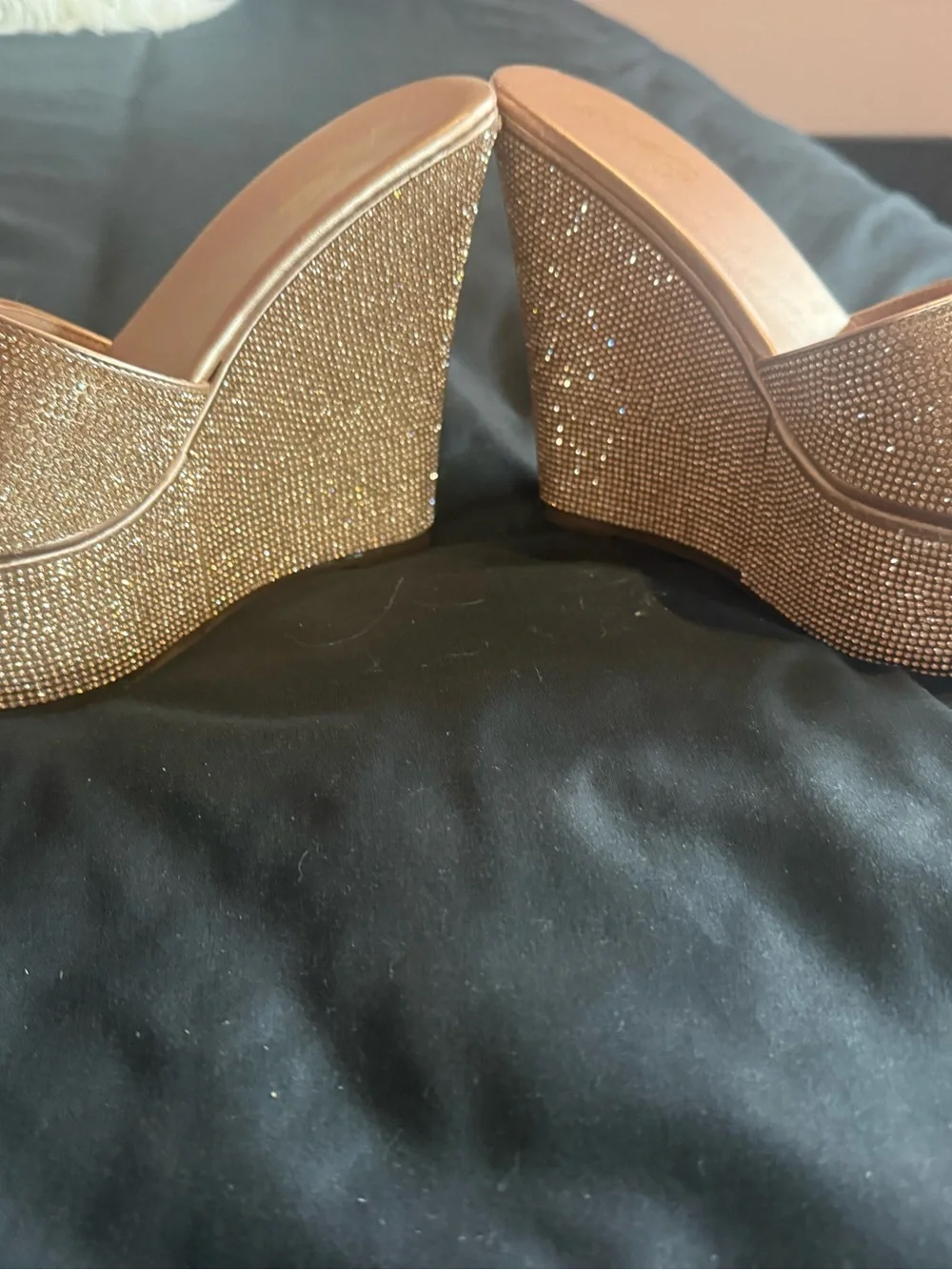 Sparkling Rose Gold Slide Sandals with Rhinestone Band
